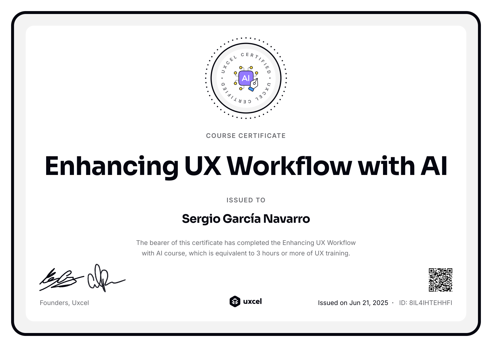 Sergio García Navarro's certificate